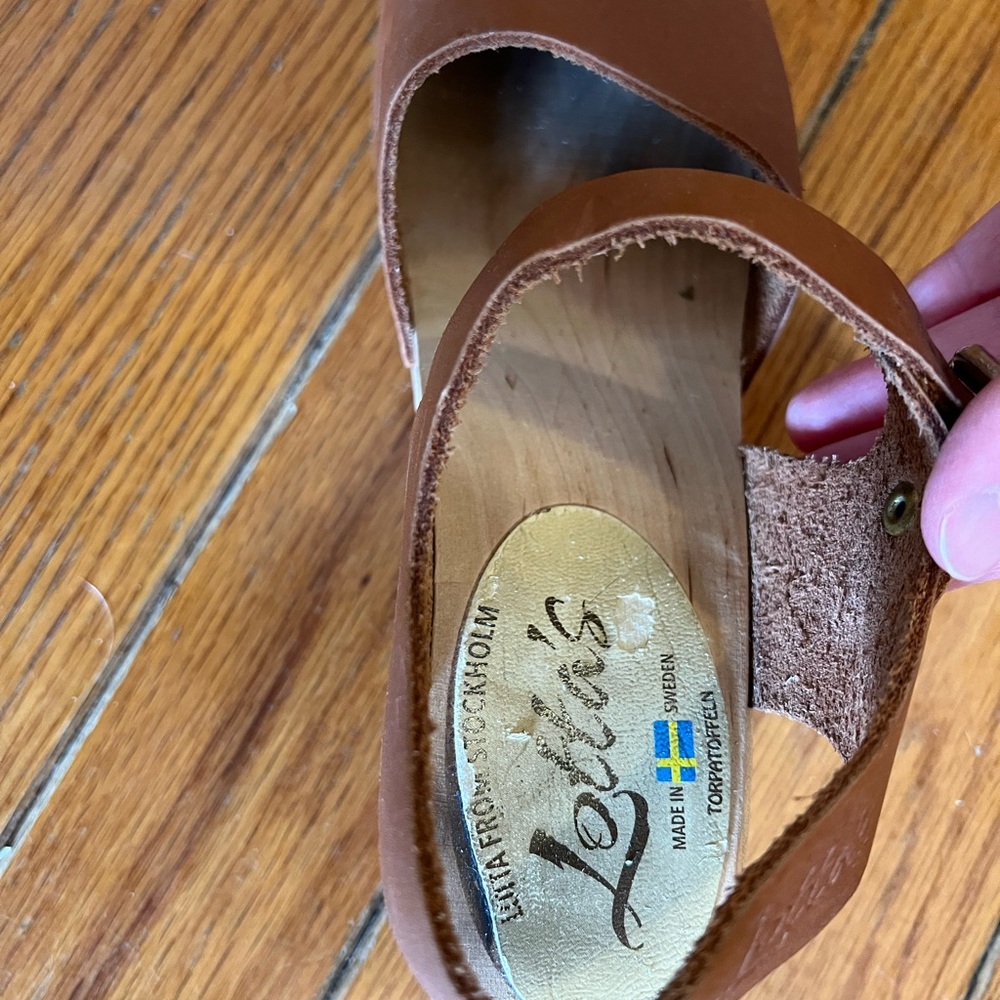Lotta From Stockholm Brown Leather Mary Jane Clog Mules - Picture 3 of 6